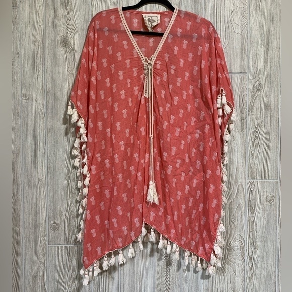Z&L Other - Z&L Salmon Pink Novelty Pineapple Print Tasseled Swimsuit Beach Coverup S M